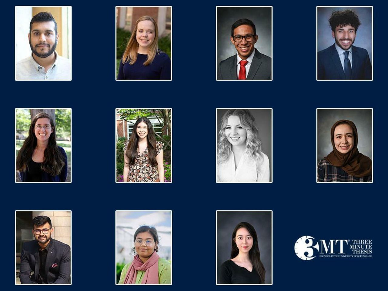 Portraits of 11 Penn State graduate student Three Minute Thesis finalists.