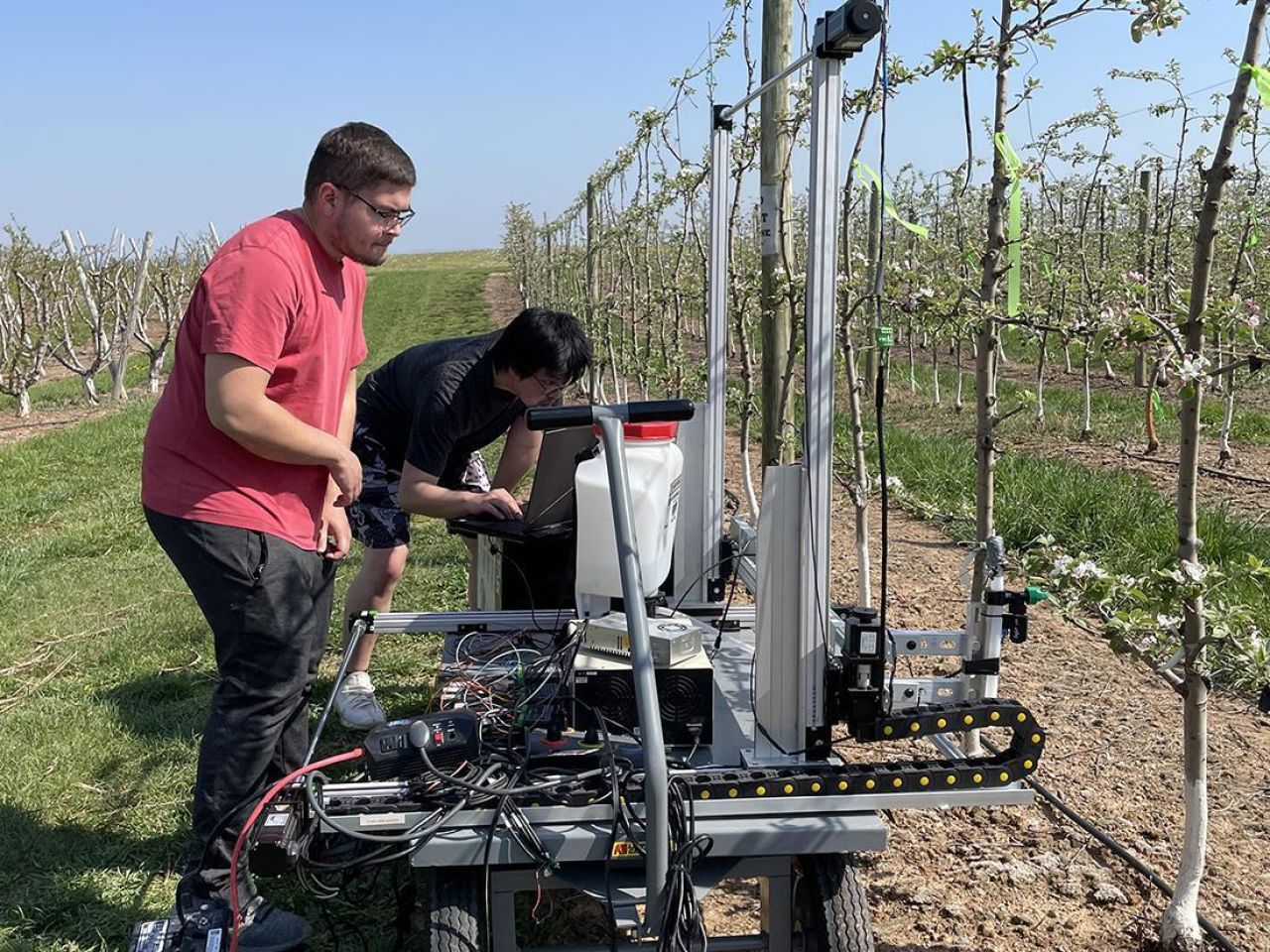 <p>Long He, assistant professor of agricultural and biological engineering, and colleagues in Penn State’s College of Agricultural Sciences recently received a 2024 Superior Paper Award from the American Society of Agricultural and Biological Engineers for their research presentation titled, “An Advanced Robotic System for Precision Chemical Thinning of Apple Blossoms.”</p>