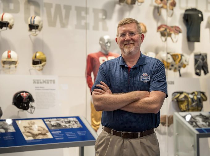 <p>Denis Crawford earned his doctorate in American studies from Penn State Harrisburg in 2020. In 2022, he became the historian and exhibit designer for the College Football Hall of Fame.</p>