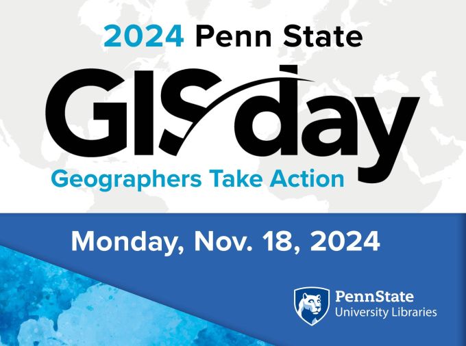 <p>Penn State University Libraries will observe GIS Day — an annual event celebrating the technology of geographic information systems — on Nov. 18 and 19. This year’s sessions focus on geospatial presentation, networking opportunities and student engagement, with the theme “Geographers Take Action.” The event is co-sponsored with the Department of Geography.</p>