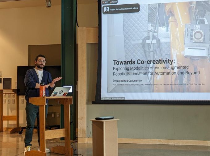 <p>Architecture doctoral candidate Özgüç Bertuğ Çapunaman's research centers on helping robots become more aware of their physical environment so designers can enable new materialization techniques that have not been possible up to this point, such as 3D printing on uneven surfaces. </p>